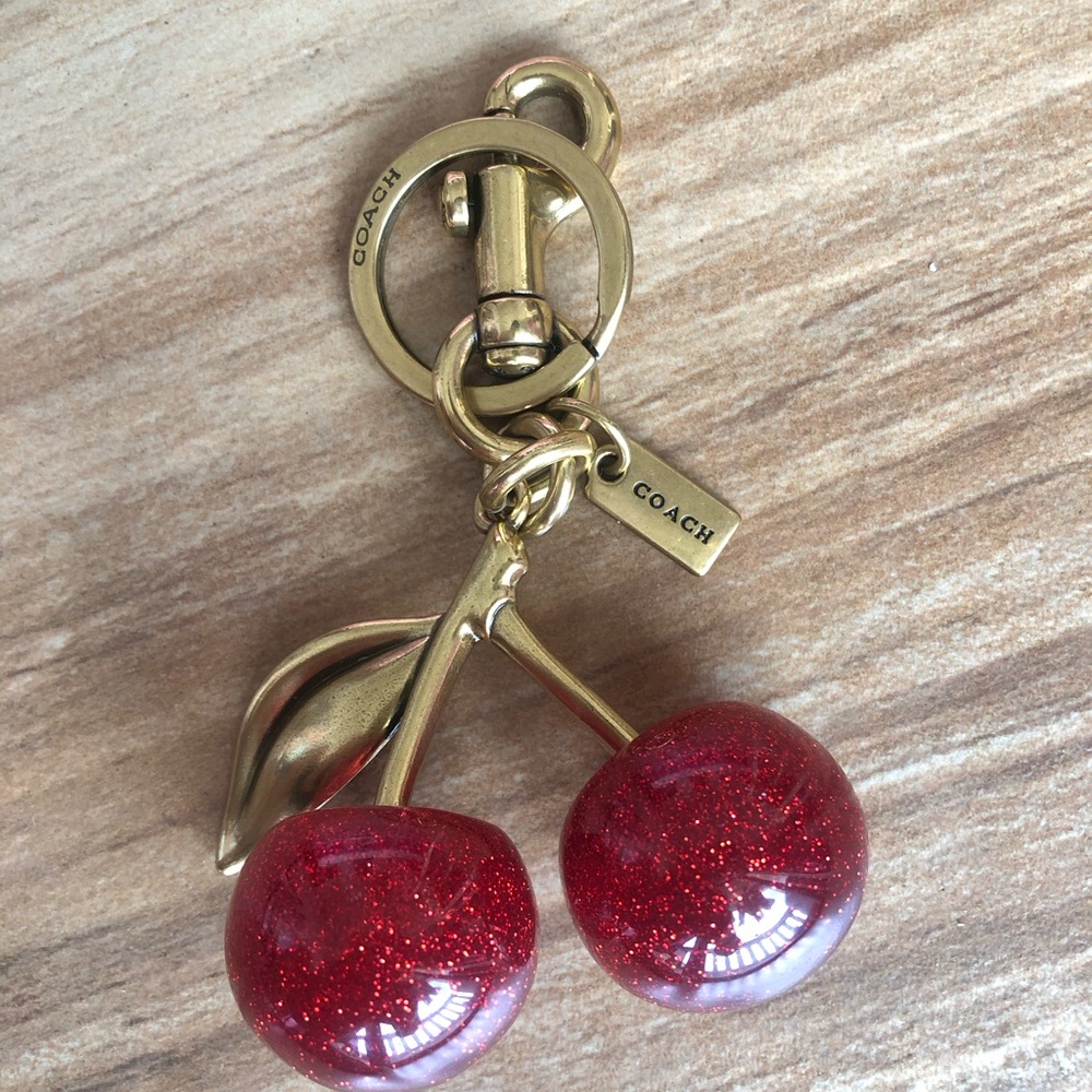 Coach Gold-Tone Red Glitter Cherry Keyring